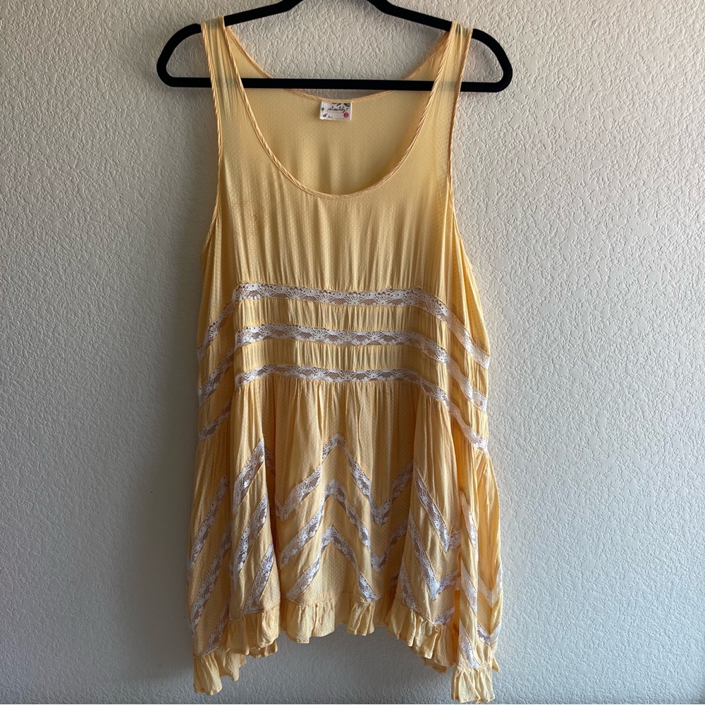 ✨Free People Intimately | Lemon Yellow Voile and Lace Trapeze Slip Dress - Picture 5 of 16
